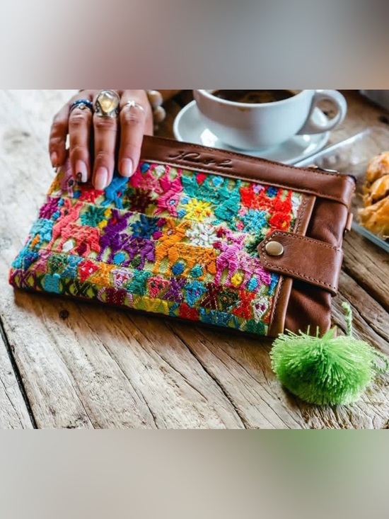 Nena & Co. Handbags - Nena & Co. Colorful Everything Clutch with Cafe Brown Leather